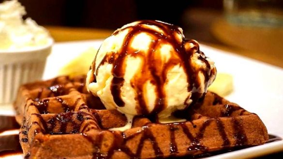 ice cream on waffle at ice cream house boro park